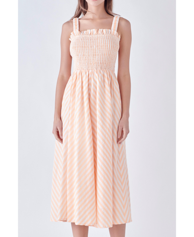 Shop English Factory Women's Striped Smocked Midi Dress In White/coral