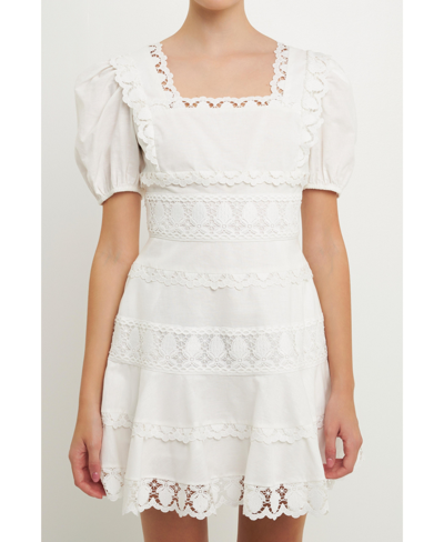 Shop Endless Rose Women's Multi Lace Linen Mini Dress In White