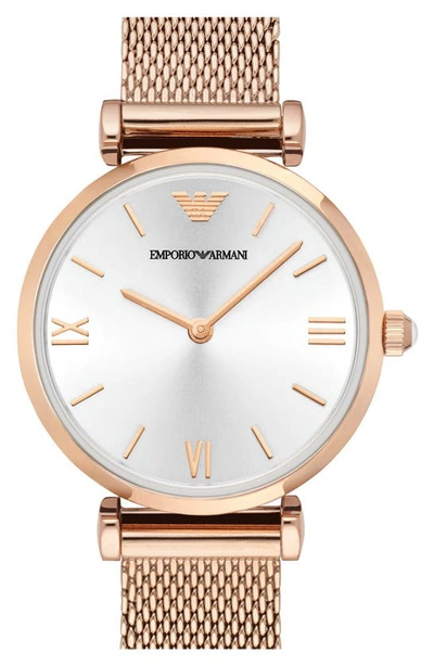 Shop Emporio Armani Mesh Strap Watch, 32mm In Rose Gold/ Champagne