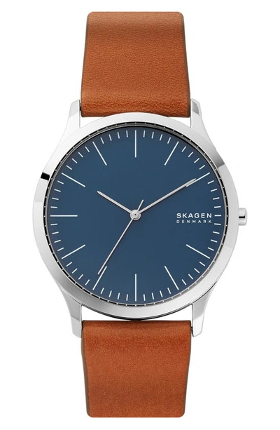 Shop Skagen Jorn Leather Strap Watch, 41mm In Blue