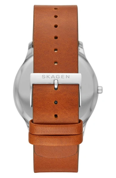 Shop Skagen Jorn Leather Strap Watch, 41mm In Silver
