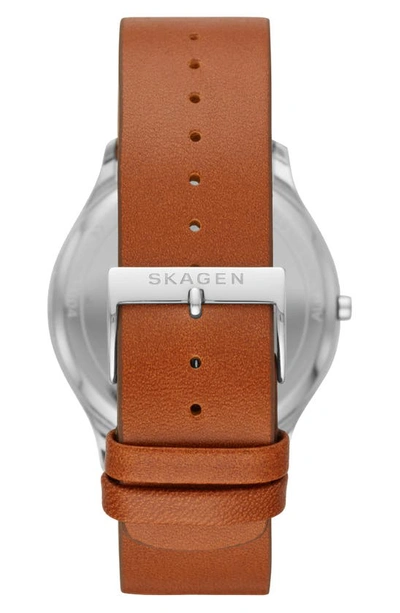 Shop Skagen Jorn Leather Strap Watch, 41mm In Blue