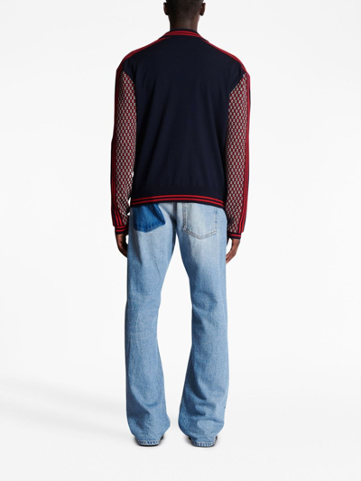 Balmain Monogram-print Checked Wool Cardigan In Red