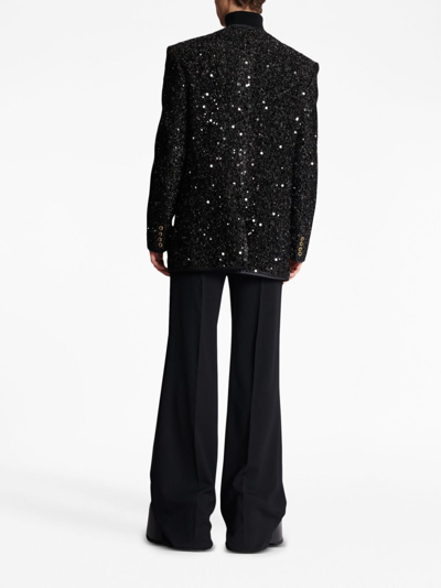 Shop Balmain Collarless Single-breasted Sequinned Jacket In Black