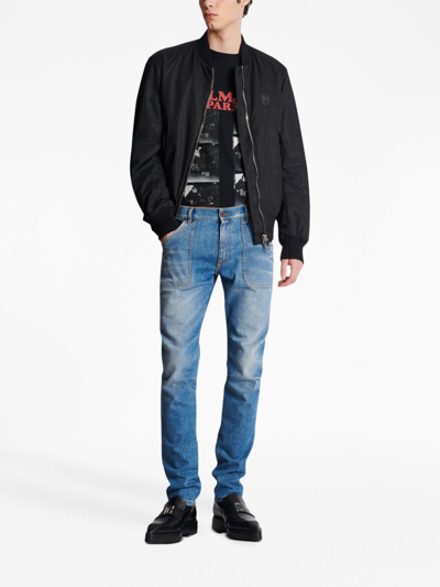 Shop Balmain Seam-detail Slim-fit Jeans In Blue