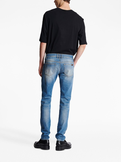 Shop Balmain Seam-detail Slim-fit Jeans In Blue