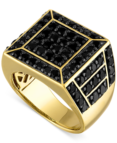 Shop Esquire Men's Jewelry Black Spinel Square Cluster Ring (4 Ct. T.w.) In 18k Gold-plated Sterling Silver, Created For Macy's In Gold Over Silver