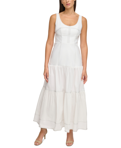 Shop Donna Karan Women's Poplin Sleeveless Corset Maxi Dress In White