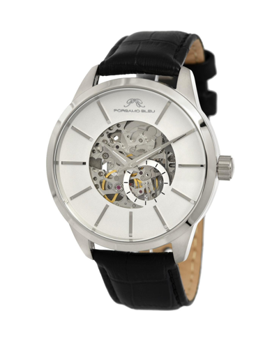 Shop Porsamo Bleu Men's Cassius Automatic Genuine Leather Band Watch 801acal In Black