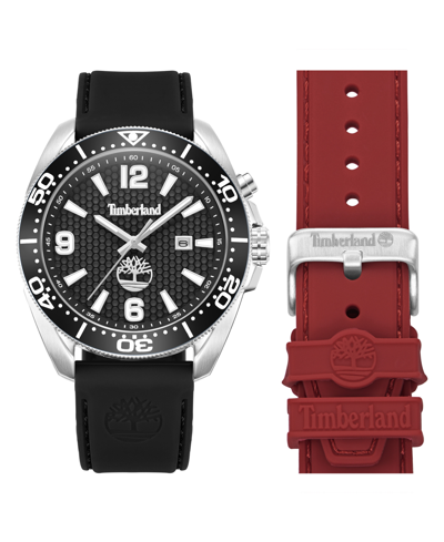 Shop Timberland Men's Quartz Carrigan Black Silicone Watch 44mm Set In Multi