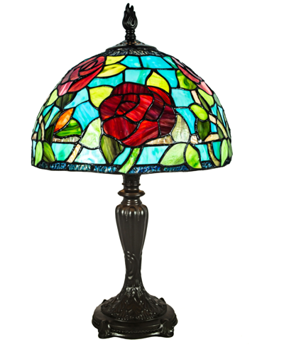 Shop Dale Tiffany Saros Rose Table Lamp In Teal
