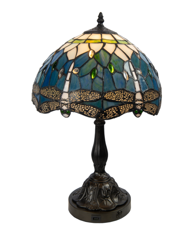Shop Dale Tiffany Jordan Dragonfly Table Lamp With Usb Port In Blue