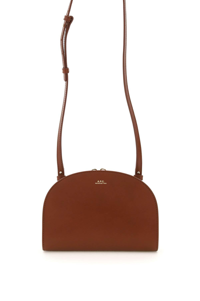 Shop Apc Demi-lune Leather Clucth In Brown