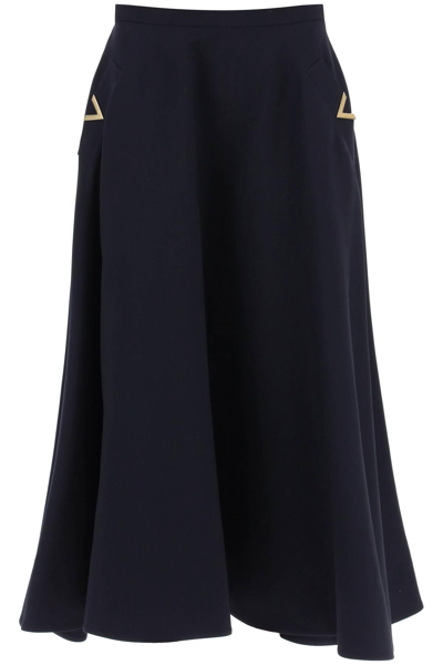 Shop Valentino Midi Skirt In Crepe Couture With V Gold Detailing In Blue