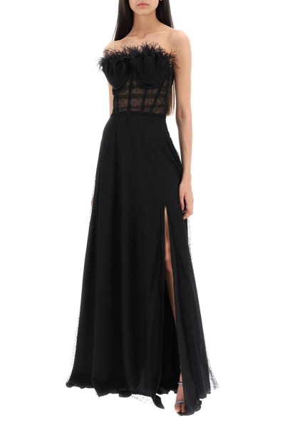 Shop 19:13 Dresscode Long Bustier Dress With Feather Trim In Black