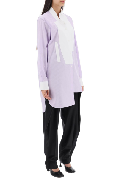 Shop Loewe Oversized Shirt With Asymmetrical Placket In White,purple
