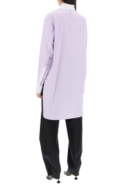 Shop Loewe Oversized Shirt With Asymmetrical Placket In White,purple