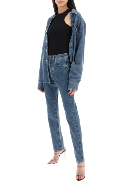 Shop Wardrobe.nyc Slim Jeans With Acid Wash In Blue