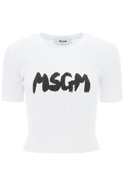 Msgm Logo-embroidered Cotton T-shirt In White