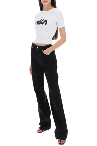 Msgm Logo-embroidered Cotton T-shirt In White