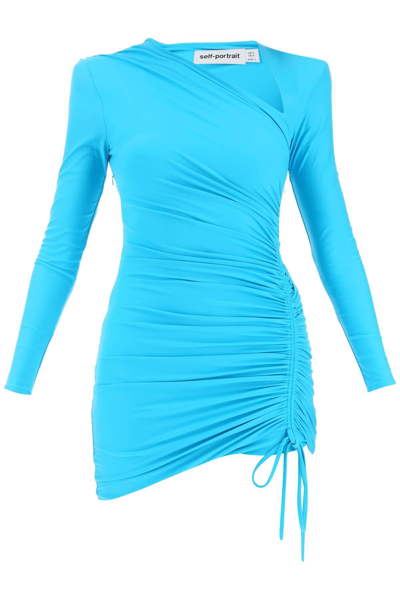 Shop Self-portrait Ruched Jersey Mini Dress In Light Blue