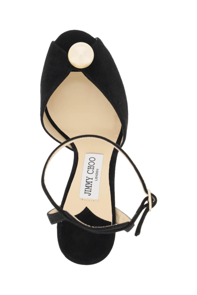 Shop Jimmy Choo Sacora 85 Suede Sandals With Pearl Ball In Black