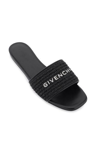 Shop Givenchy Raffia Slides In Black