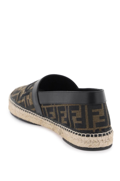 Shop Fendi Ff Jacquard Fabric Espadrillas In Brown