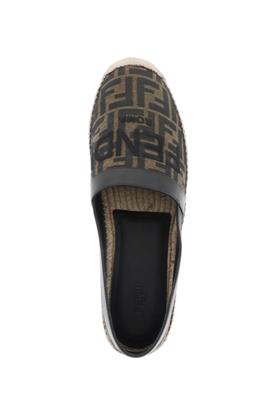 Shop Fendi Ff Jacquard Fabric Espadrillas In Brown