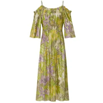Shop Hayley Menzies Tropical Hibiscus Off The Shoulder Jacquard Gathered Dress