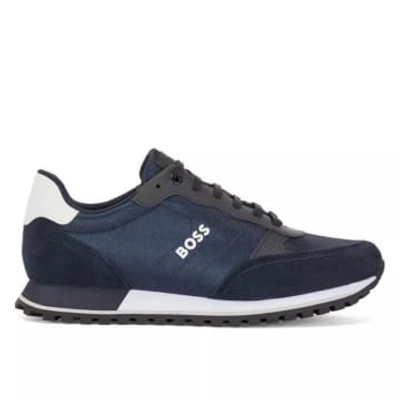 Hugo Boss Running-style Trainers In Mixed Materials With Raised Logo In Blue