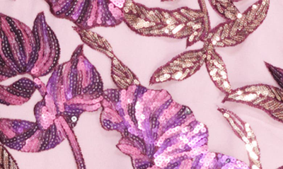 Shop Marchesa Notte Lotus Sequin Tulle Sheath Dress In Purple/ Mauve