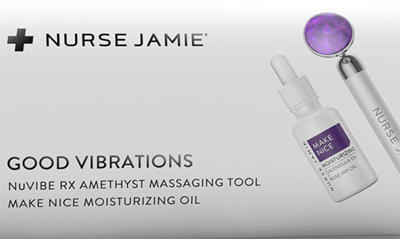 Nurse Jamie Good Vibrations Massaging Tool & Moisturizing Oil Set Usd $170 Value, 1 oz In Purple/ White/ Silver/ Blue