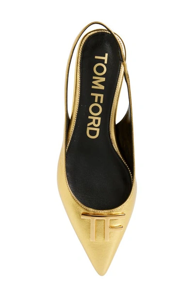 Shop Tom Ford Tf Logo Pointed Toe Slingback Flat In Gold