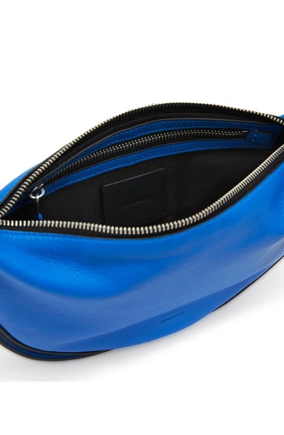 Shop Allsaints Half Moon Leather Crossbody Bag In Cala Blue