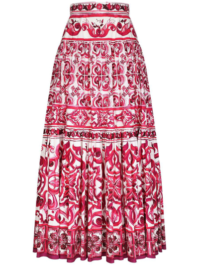 Shop Dolce & Gabbana Majolica-print Maxi Skirt In Bianco E Fucsia