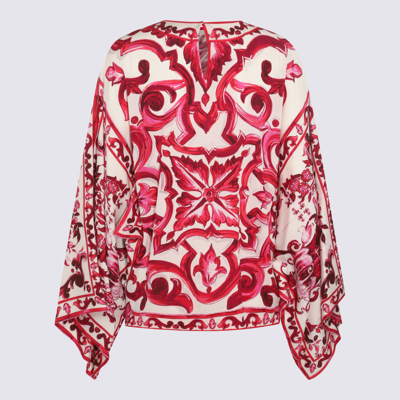 Shop Dolce & Gabbana White And Dark Red Silk Majolica Shirt