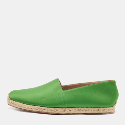 Pre-owned Christian Louboutin Green Satin Slip On Espadrille Flats Size 43