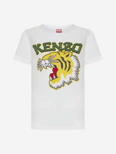 Shop Kenzo Tiger Cotton T-shirt In Off White