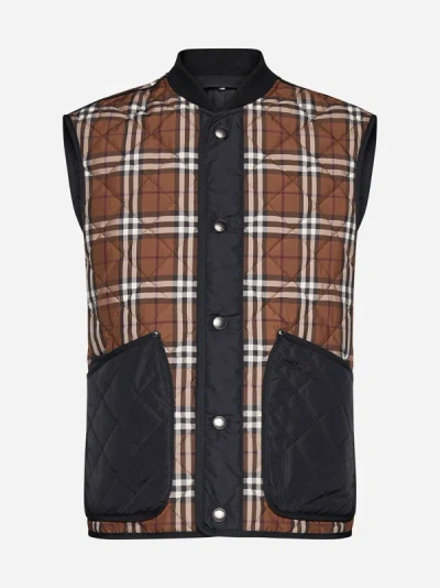 Shop Burberry Weaverton Check Nylon Vest In Brown,black