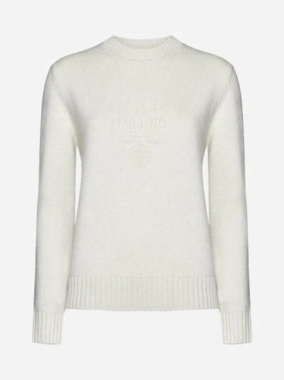Shop Prada Logo Cashmere Sweater In Talc