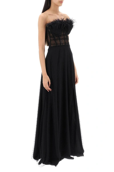 Shop 19:13 Dresscode 1913 Dresscode Long Bustier Dress With Feather Trim In Black