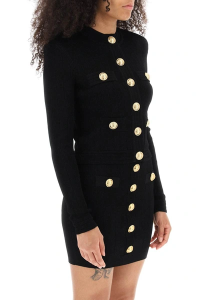 Shop Balmain Crew-neck Cardigan With Embossed Buttons In Black