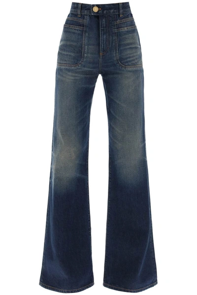 Shop Balmain Wide Leg Jeans With Dark Wash In Blue