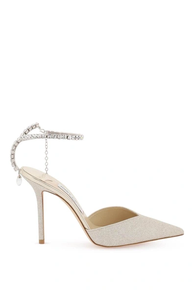 Jimmy Choo Women Platinum Glitter Saeda 100 Pumps In Silver