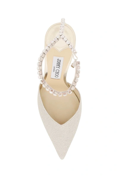 Jimmy Choo Women Platinum Glitter Saeda 100 Pumps In Silver