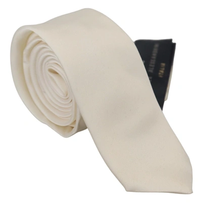 Shop Daniele Alessandrini Off White Silk Men Neckmen's Adjustable Accessory Men's Tie