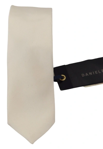 Shop Daniele Alessandrini Off White Silk Men Neckmen's Adjustable Accessory Men's Tie