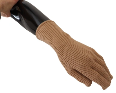Shop Dolce & Gabbana Beige Cashmere Knitted Hands Mitten Mens Men's Gloves
