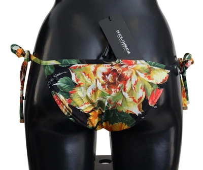 Shop Dolce & Gabbana Black Floral Beachwear Swimsuit Bottom Women's Bikini